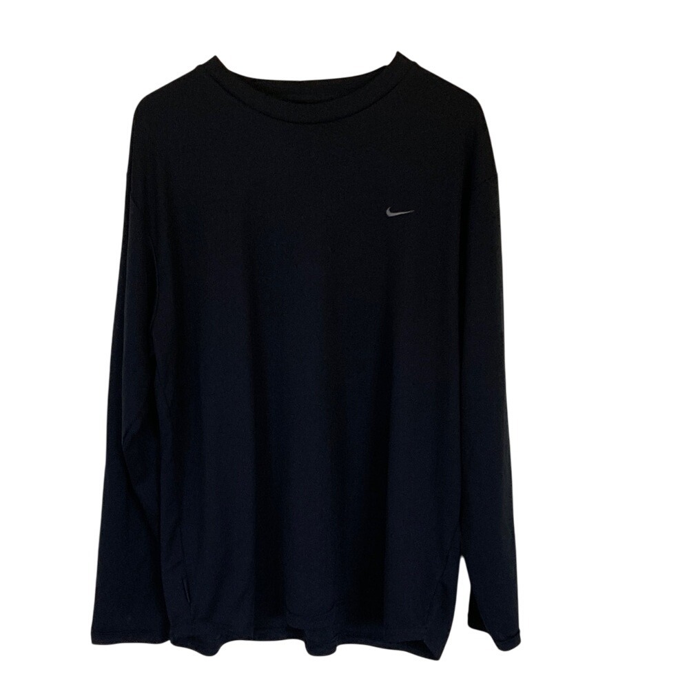 Nike Men's Dri Fit Black Long Sleeve Top Shirt Size XXL Silver Swoosh Activewear